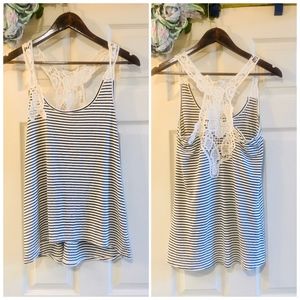 PRETTY GOOD Laced Striped Racerback Tank Small S